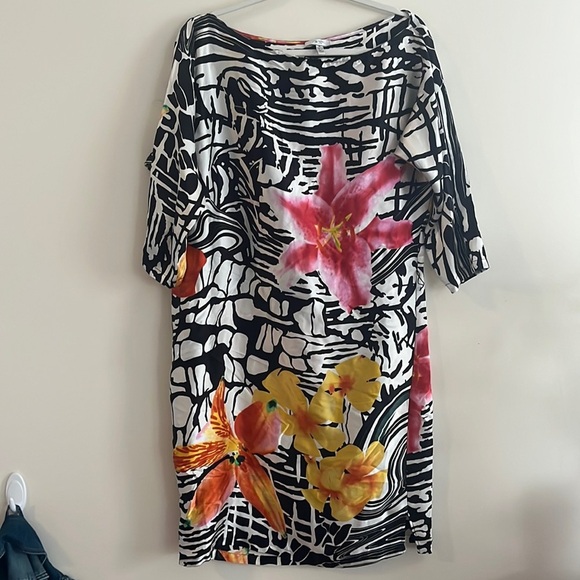 Vintage Cache 100% Silk Abstract Flower Dress Sz M Artsy Wedding Guest Event - Picture 1 of 6
